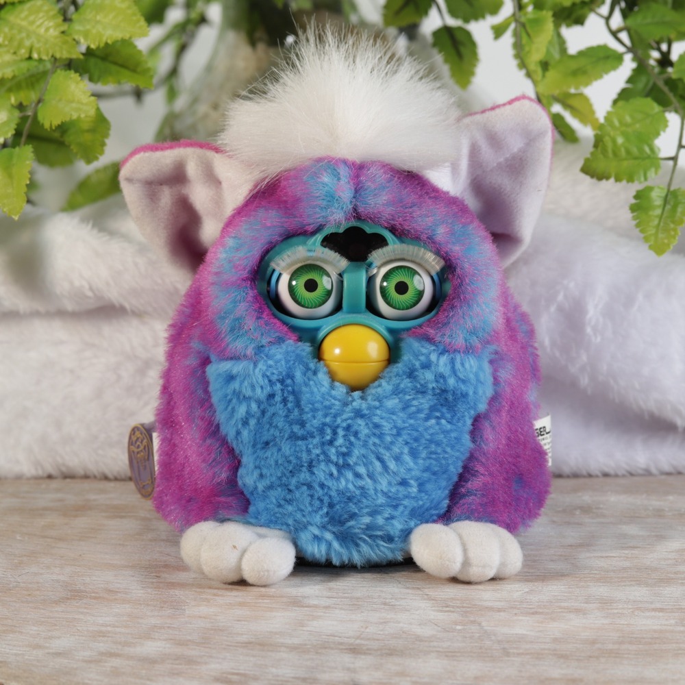 Vintage 1999 Tiger Electronics Furby Baby Purple Blue Tie Dye Easter Green Eyes